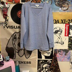 Blue and white striped cotton sweater